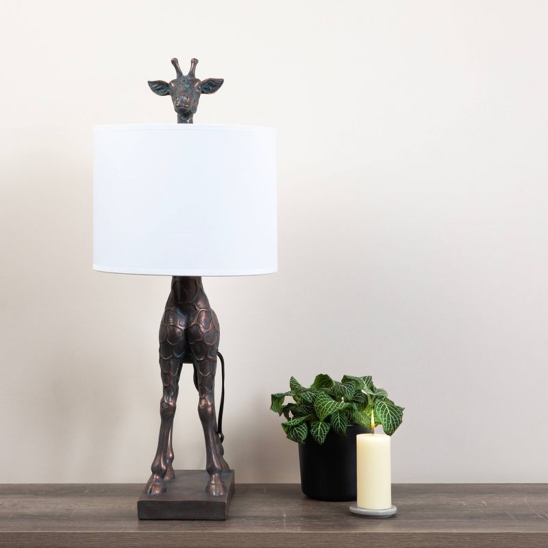 Storied Home Giraffe Table Lamp with Linen Shade Bronze Finish, 2 of 10