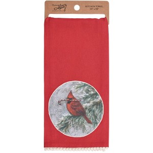Primitives By Kathy 28.0 Inch Winter Cardinal Kitchen Towel Candy Cane Embroidered Scene Kitchen Towel - 1 of 3