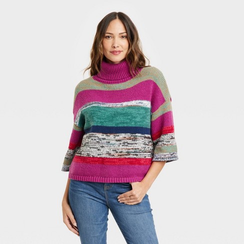 Women's Turtleneck Sweater - Knox Rose™ Raspberry Striped Xxl : Target