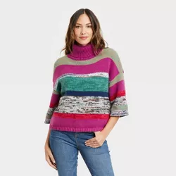 Women's Turtleneck Sweater - Knox Rose™ Raspberry Striped XXL