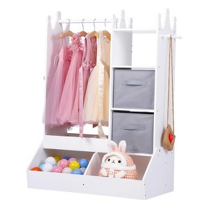 Kids Armoire with Mirror, Open Hanging Dress Up Wardrobe with Shelves, Fabric Storage Bins and Cabinet for Bedroom or Classroom - 1 of 4