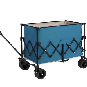 VisioGear Foldable Extended Wagon with 220lbs Weight Capacity, 300L Folding Utility Garden Cart with Drink Holders, Blue, 42.91"*20.87"*32.68" - 1 of 4