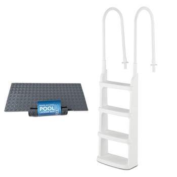 Main Access Large Pool Step Ladder Guard Mat, Accessory Only, Gray + Main Access Easy Incline Above Ground In Pool Swimming Pool Ladder, White