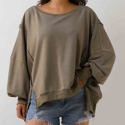 Women's Slouchy Crewneck Sweatshirt - Stretch Polyester Blend with Side Slit Details Cherie Code