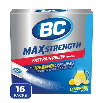 BC Max Strength Headache & Pain Relief Powder with Acetaminophen & Aspirin (NSAID) - Lemonade - 16ct