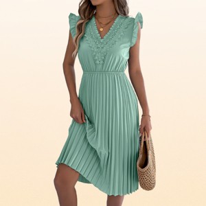 cap sleeve pleated side midi dress Cap Sleeve Pleated Waist Fit & Flare Midi Dress (Women)