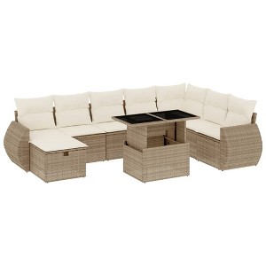 vidaXL 9 Piece Patio Sofa Set with Cushions - Beige and Cream Without Storage - 1 of 4