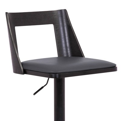 Milan Adjustable Swivel Gray Faux Leather & Black Wood Barstool