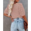Womens Short Sleeve Lightweight Sweaters Crewneck Knit Pullover Tops with Crochet Sleeve Casual Crochet Blouse Shirt for Spring, Summer - 3 of 4