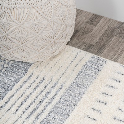 Gray and Cream Geometric High-Low Shag Area Rug