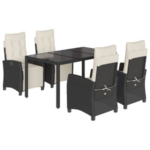 vidaXL Patio Dining Set with Cushions Outdoor Garden Furniture Poly Rattan - Black and Cream 59.1" Table Length 4 Piece - 1 of 4
