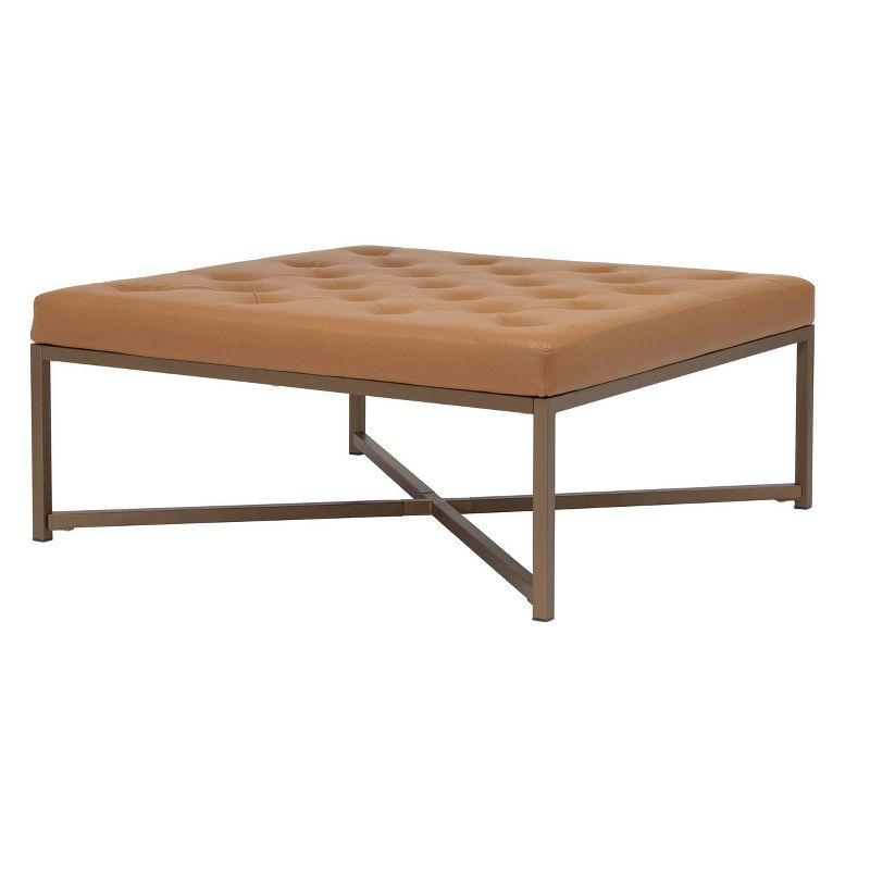 Camber Modern Large Cocktail Tufted Square Ottoman with Metal Frame and Blended Leather - studio designs, 3 of 7