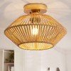 Dewdrop Farmhouse Brown Hand-Woven Cage Shade Semi Flush Mount Ceiling Light with Paper Rope Craft - 2 of 4