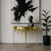 Royal Hampton Sofa Console Table | 36.25" Half Moon Glass Top | Melting Drip Design | Aluminum Cast - 2 of 4