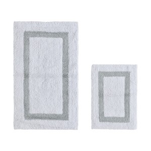 Hotel 2 PC Bath Rug 100% Premium Cotton Tufted Weave Two Tone Reversible Bathroom Rug, Super Soft Absorbent, Machine Washable Bath Mat - 1 of 4
