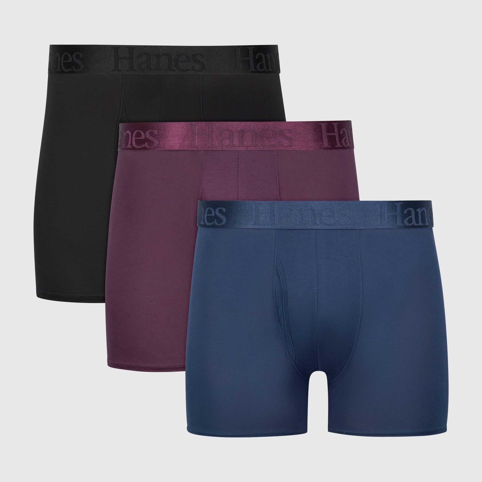 Hanes Originals Premium Men's SuperSoft Trunks 3pk - Teal Blue/Purple/Black L: Lightweight Knit, Tagless, Moisture Wicking, Stretch Fabric
