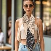 Anna-Kaci Women's Outlined Floral Print Square Ring Scarf with Soft Silky Fabric Lightweight Versatile Neck and Hair Accessory - 3 of 4