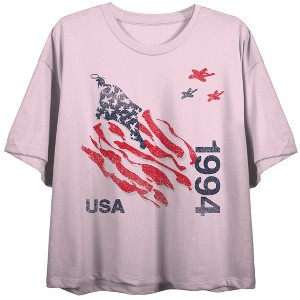 Team Gear Vintage Tattered Flag USA 1994 Women's Cradle Pink Crew Neck Short Sleeve Crop Top -XS - 1 of 2