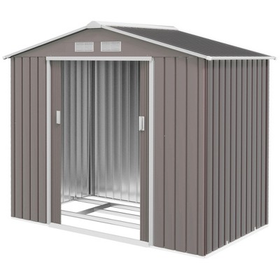 Gray Metal Outdoor Storage Shed with Vents and Sliding Doors