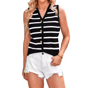 Womens Summer Casual Tops Button Down Sleeveless Sweater Knit Vest Summer Casual Tops 2025 Spring V Neck Lightweight Tank Tops - 1 of 4