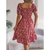 Coolmee Women's Summer Floral Midi Dresses Casual Square Neck Puff Sleeve Flowy Ruffle A Line Beach Dress - 2 of 4