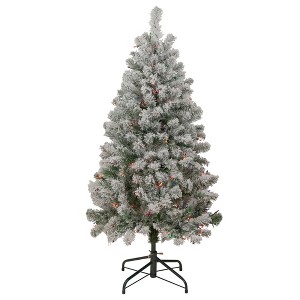 Northlight 4.5' Pre-Lit Flocked Madison Pine Artificial Christmas Tree, Multi Lights - 1 of 4