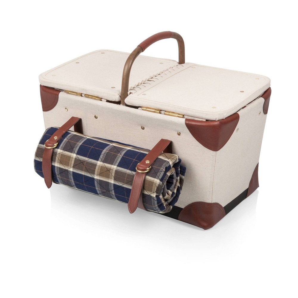 Photos - Serving Pieces Natural Canvas Picnic Basket - Picnic Time: Wicker, Off-White, Easy-Close Fastener, Solid Pattern, 17.5" x 15" x 10"