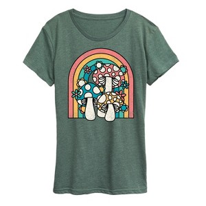 Women's - Instant Message - Retro Mushrooms Rainbow Short Sleeve Graphic T-Shirt - 1 of 4