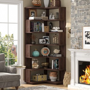 Aheaplus 6-Tier Corner Book Shelves, Freestanding Bookcase Storage Shelving - 1 of 4
