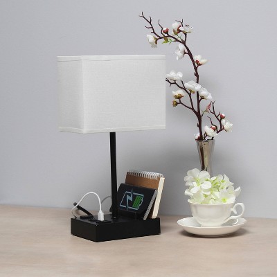15.3" Black and White Adjustable Nightstand Lamp with USB Ports
