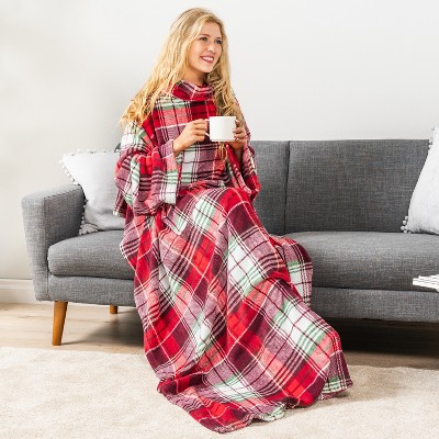 Christmas Plaid Fleece Wearable Blanket with Sleeves