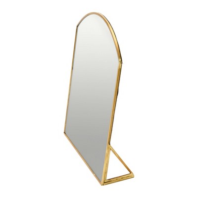 Brass Arched Metal Framed Freestanding Mirror, 9.75"