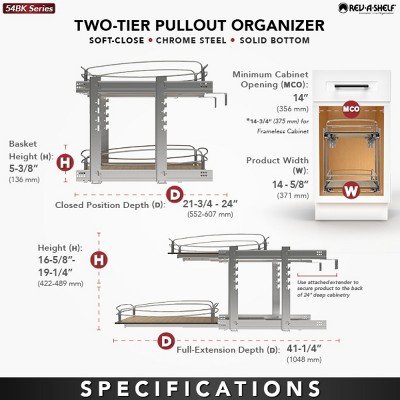 Two-Tier 14.5" x 22" Beige Composite and Metal Pullout Cabinet Organizer