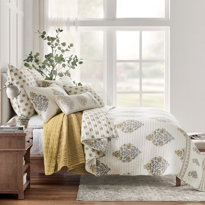 Kamira Gray and Cream Cotton Twin Reversible Quilt Set