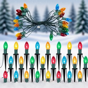 Joyfy C9 30.75FT Christmas Pathway Lights, 24 Bulbs Christmas Outdoor Multicolor Lights with Stakes Yard Decor for Xmas Outside Yard Garden Walkway - 1 of 4