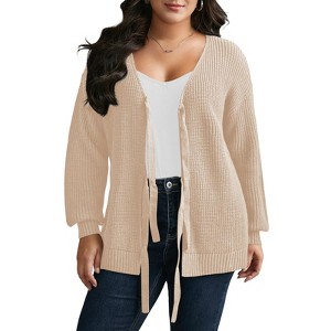 Cardigan Sweaters for Women Trendy Open Front Long Sleeve Button Down Bow Knot Cropped Lady Jacket - 1 of 4