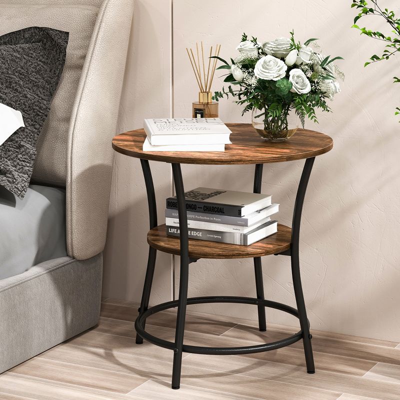 Tangkula 2-Tier Side Table Compact Round Metal Frame Coffee Table w/ Open Shelf, 4 of 11