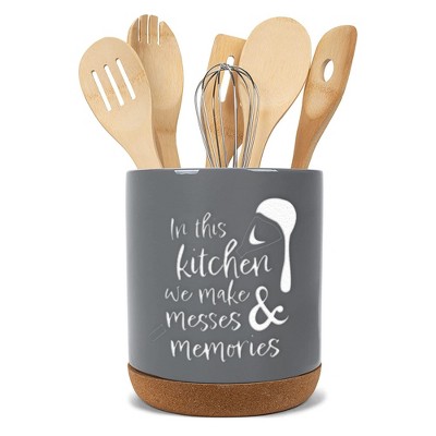 Elanze Designs Messes Memories Grey X-Large Cork Bottom Kitchen Utensil Holder