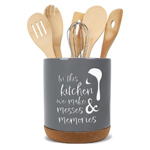 Elanze Designs Messes Memories Grey X-Large Cork Bottom Kitchen Utensil Holder - 1 of 4