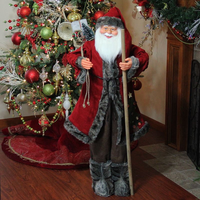 Northlight 48" Red and Brown Santa Claus with Walking Stick Standing Christmas Figure, 4 of 5