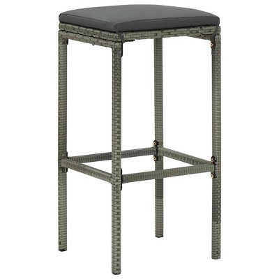 Gray 5-Piece Patio Bar Set with Cushions and Rattan