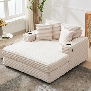 Chaise Lounge Chair Indoor, 54 Inch Upholstered Sofa Bed w/ Throw Pillows and Armrests, Comfy Corduroy Sleeper Couch for Living Room, Bedroom, Office - 1 of 4