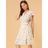Allegra K Women's Boho Flutter Sleeve V Neck Belted A-Line Wrap Midi Floral Dress - 4 of 4