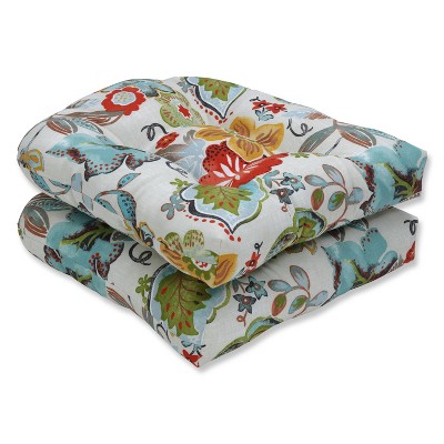 Set of 2 Outdoor/Indoor Wicker Seat Cushions Alatriste Ivory - Pillow Perfect