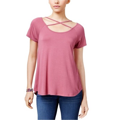 Hippie Rose Womens Criss Cross Basic T-Shirt, Purple, Medium