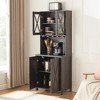 Coffee Bar Cabinet, Buffet Cabinet With Stemware Hanger, Multiple Storage Spaces, Barn Glass Door Microwave Stand Storage Cabinet For Dining Room - 2 of 4
