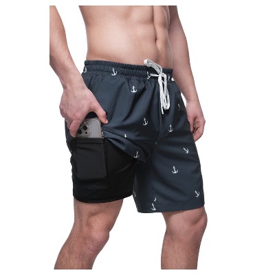 Мужские шорты Rokka&Rolla Men's 7'' Stretch Swim Shorts with Compression Liner-Navy Ankor, size Medium — фото 7