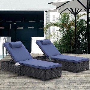 Patti 2-piece PE Rattan Outdoor Patio Chaise Lounge Chair with Reclining Adjustable Backrest and Removable Cushions, Tanning Near Me - Maison Boucle - 1 of 4