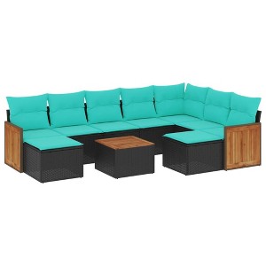 vidaXL Patio Sofa Set Black,Brown,Blue - Black With Table - 1 of 4