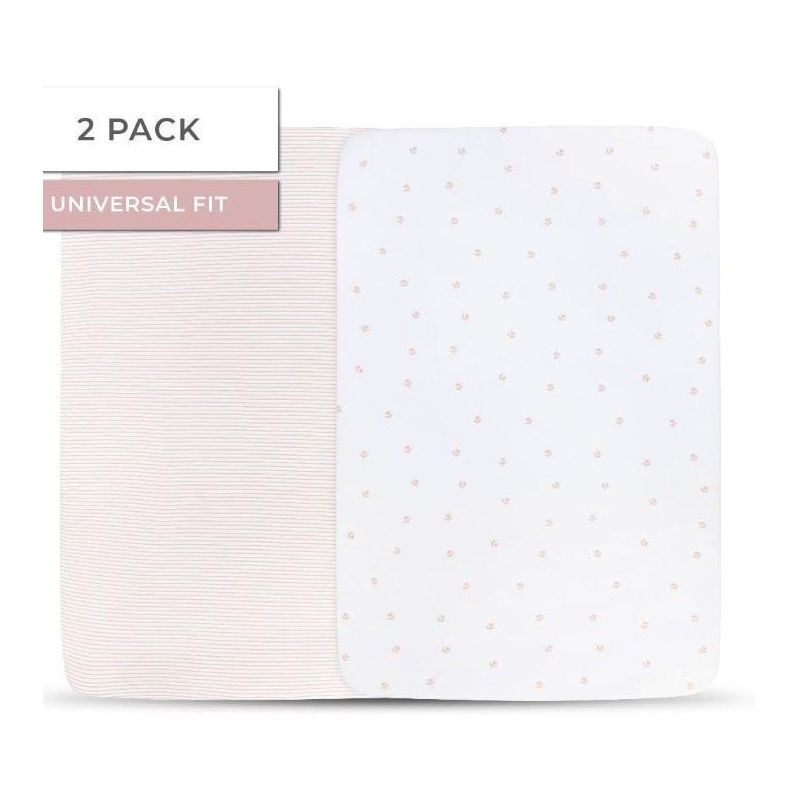 Ely's & Co. Baby Fitted Pack n Play - Mini Crib Sheet  100% Combed Jersey Cotton Pink for Baby Girl 2 Pack, 1 of 6